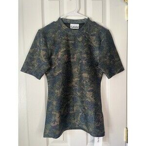 Ganni Printed Mock Neck T-Shirt Women Size 38